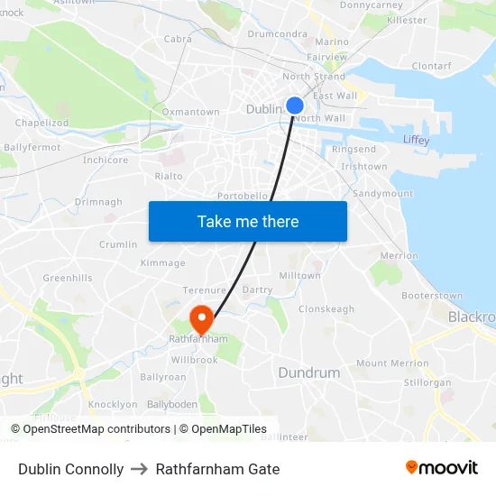 Dublin Connolly to Rathfarnham Gate map