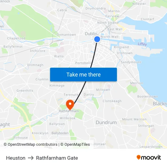 Heuston to Rathfarnham Gate map