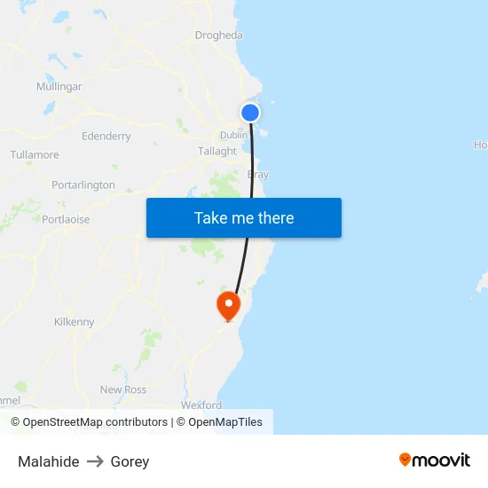 Malahide to Gorey map