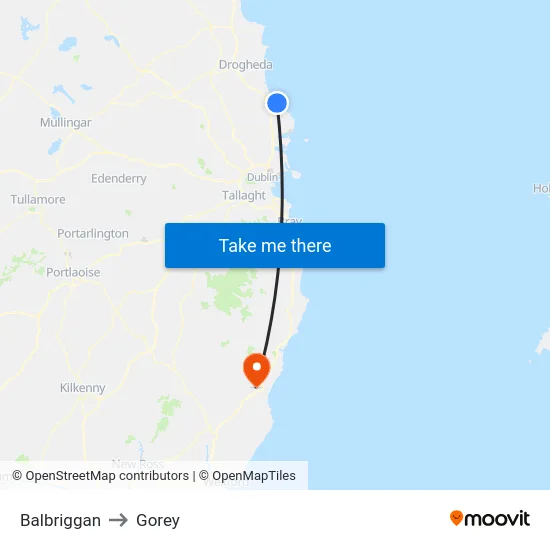 Balbriggan to Gorey map