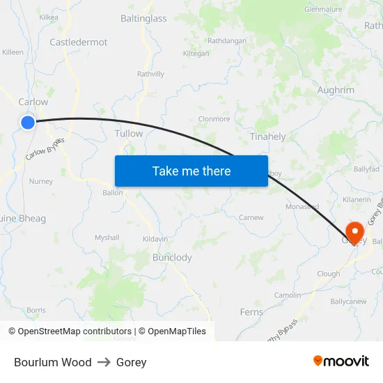 Bourlum Wood to Gorey map
