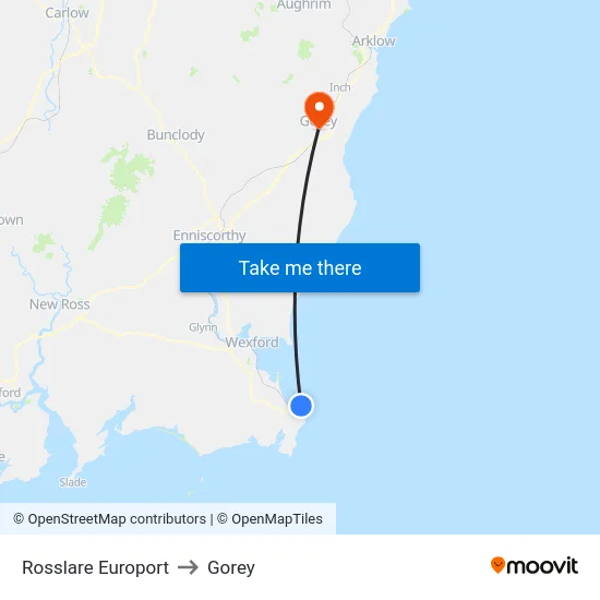 Rosslare Europort to Gorey map