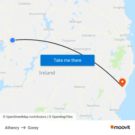 Athenry to Gorey map
