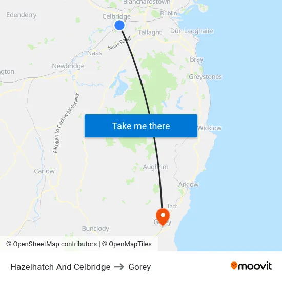 Hazelhatch And Celbridge to Gorey map