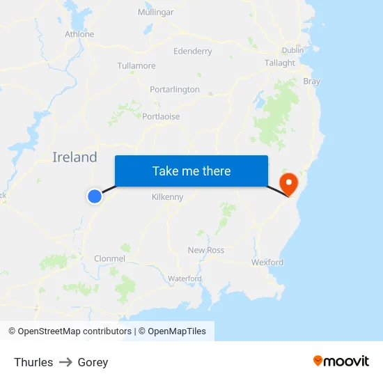 Thurles to Gorey map