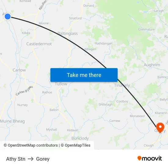 Athy Stn to Gorey map