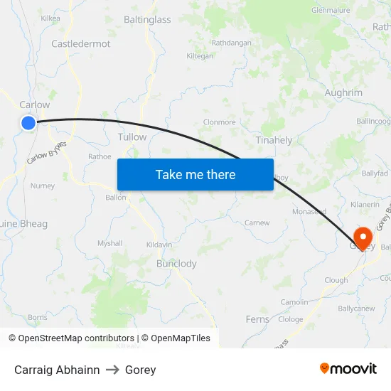 Carraig Abhainn to Gorey map