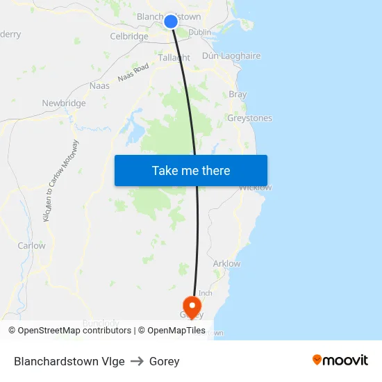 Blanchardstown Vlge to Gorey map