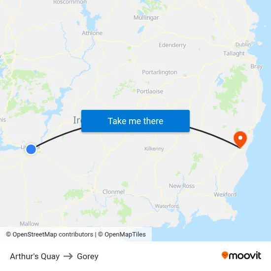 Arthur's Quay to Gorey map