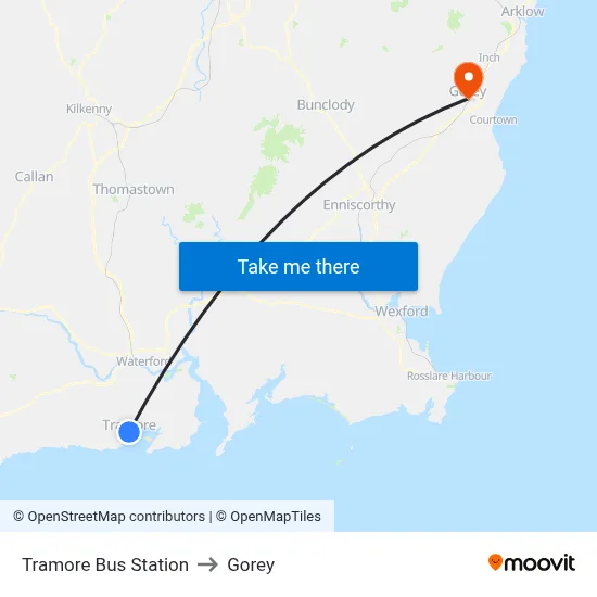 Tramore Bus Station to Gorey map
