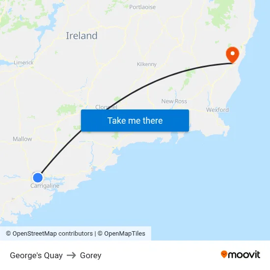 George's Quay to Gorey map