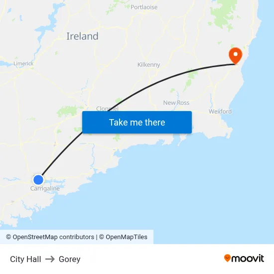 City Hall to Gorey map