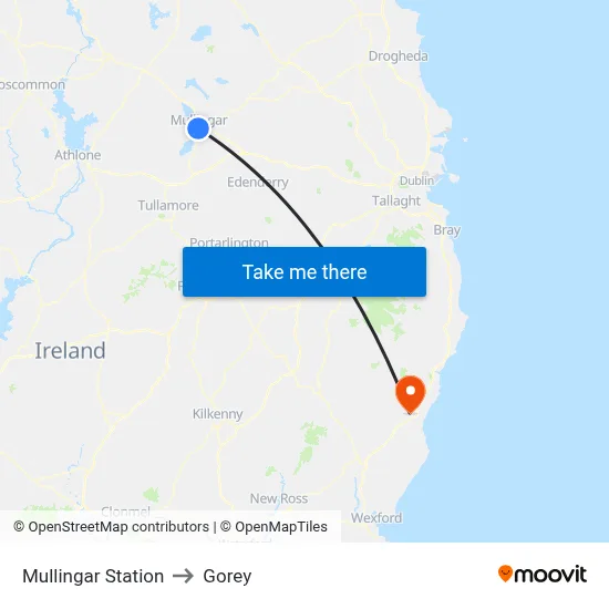 Mullingar Station to Gorey map