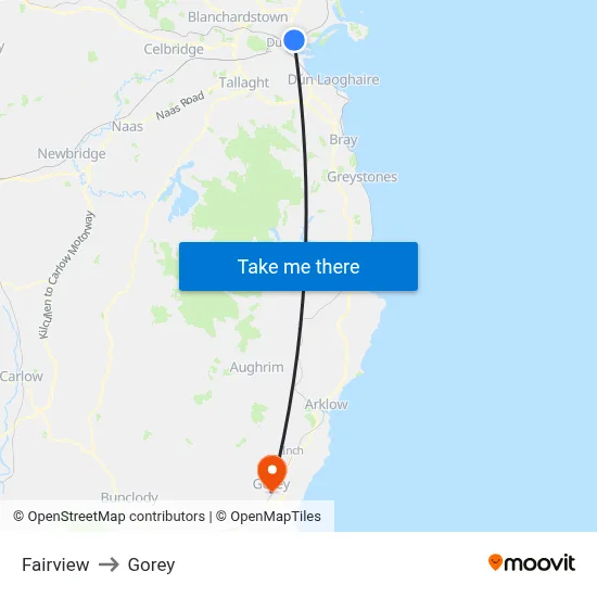 Fairview to Gorey map