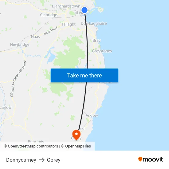 Donnycarney to Gorey map
