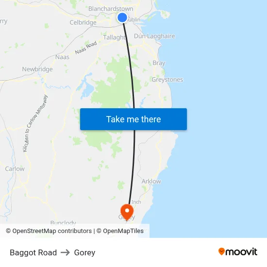 Baggot Road to Gorey map