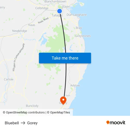 Bluebell to Gorey map