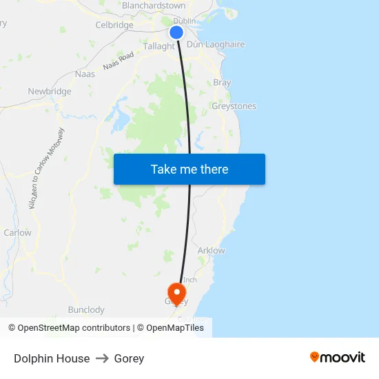 Dolphin House to Gorey map