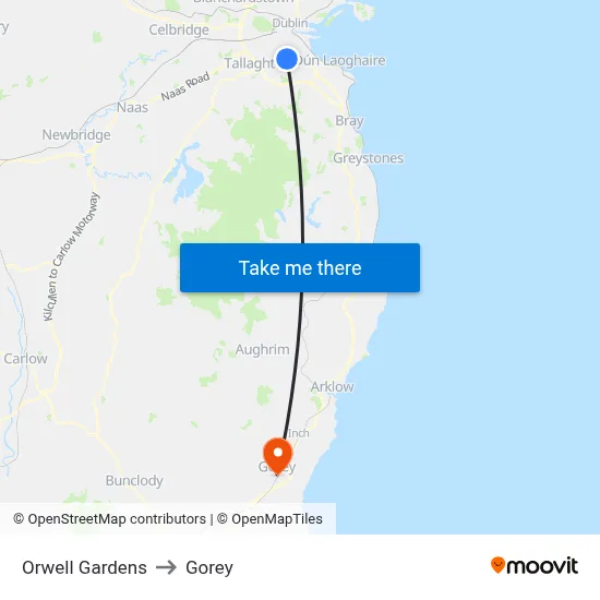 Orwell Gardens to Gorey map