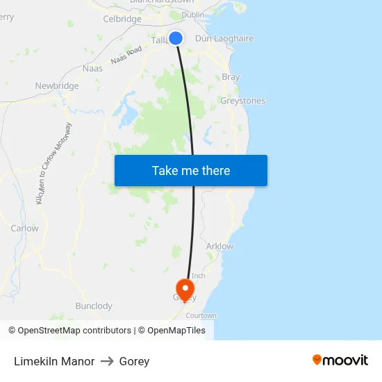 Limekiln Manor to Gorey map