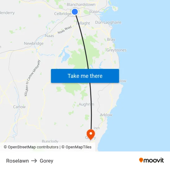 Roselawn to Gorey map