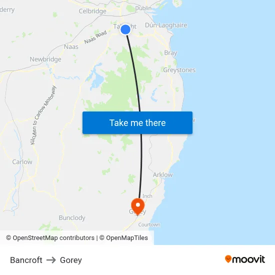 Bancroft to Gorey map