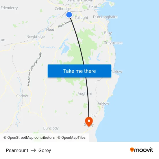 Peamount to Gorey map