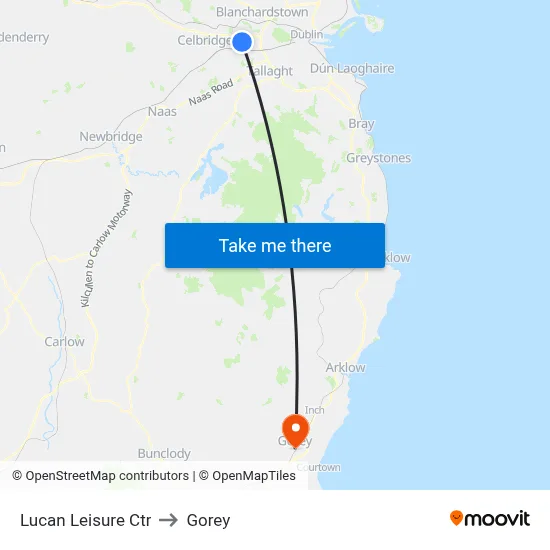 Lucan Leisure Ctr to Gorey map