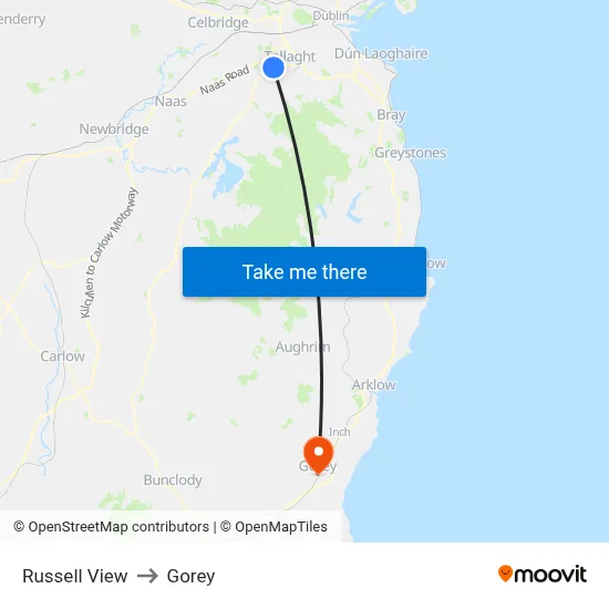 Russell View to Gorey map
