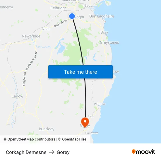 Corkagh Demesne to Gorey map