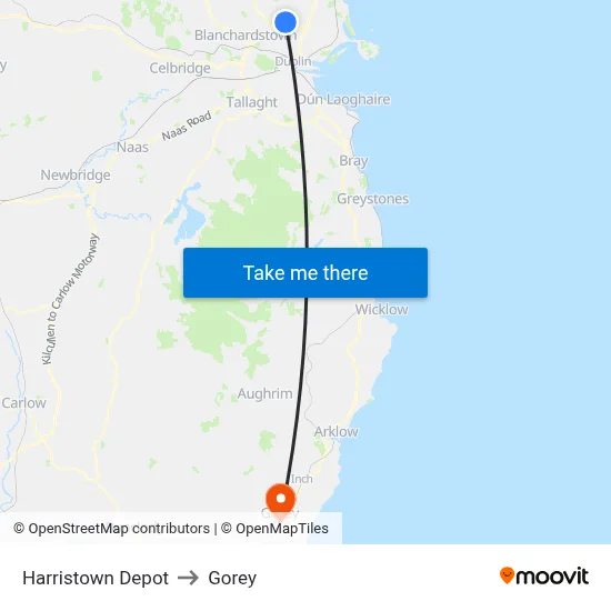 Harristown Depot to Gorey map