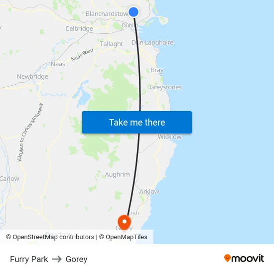 Furry Park to Gorey map