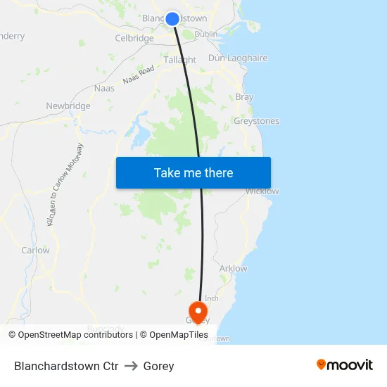 Blanchardstown Ctr to Gorey map