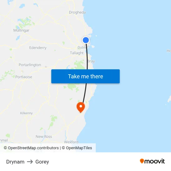 Drynam to Gorey map