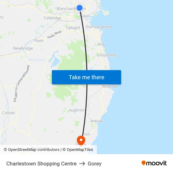 Charlestown Shopping Centre to Gorey map