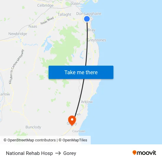 National Rehab Hosp to Gorey map