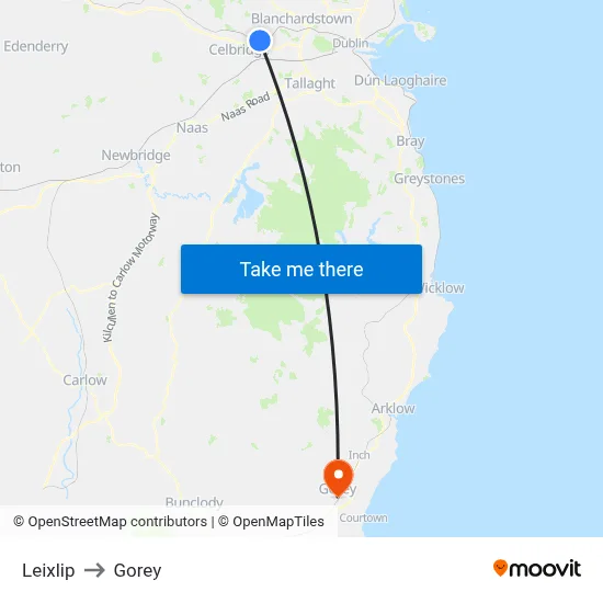 Leixlip to Gorey map