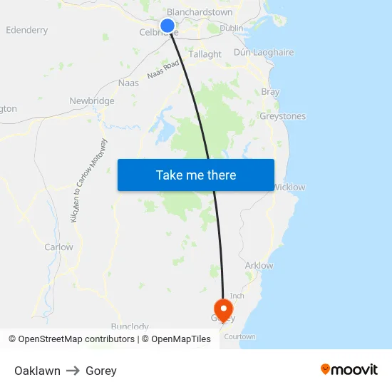Oaklawn to Gorey map