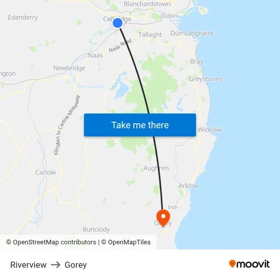 Riverview to Gorey map