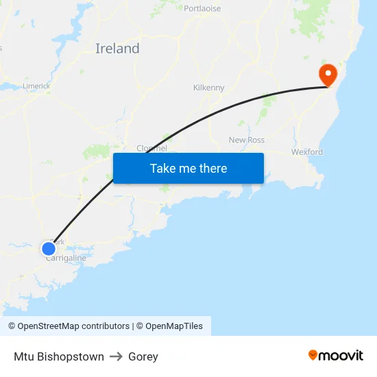 Mtu Bishopstown to Gorey map