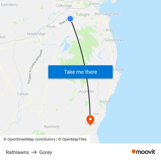Rathlawns to Gorey map