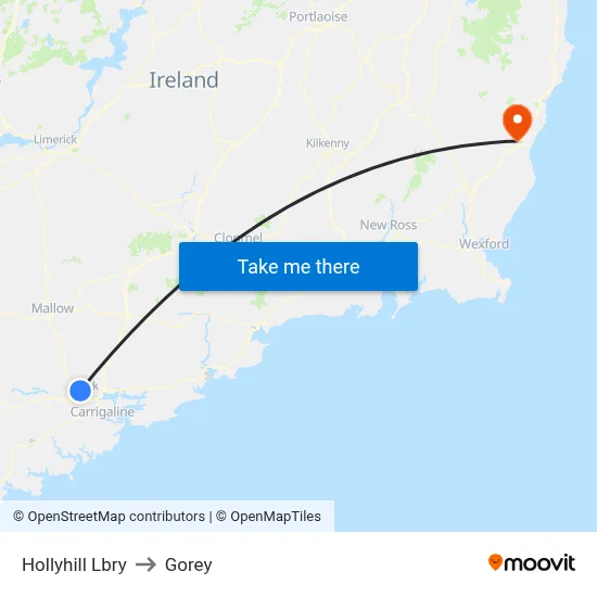 Hollyhill Lbry to Gorey map