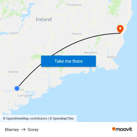 Blarney to Gorey map