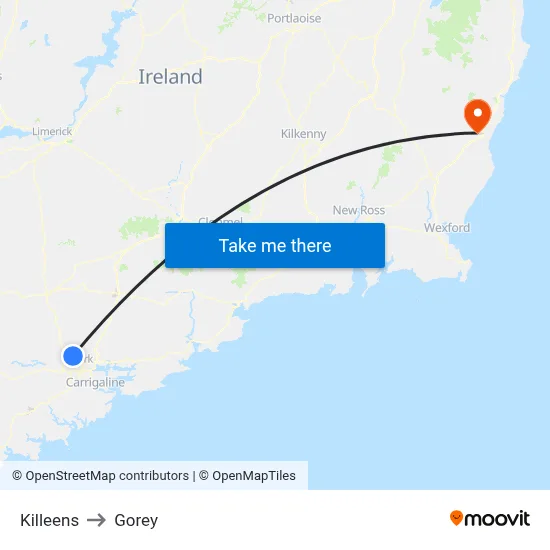 Killeens to Gorey map