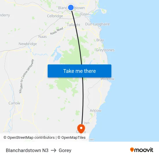 Blanchardstown N3 to Gorey map