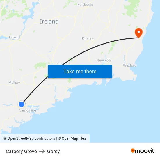 Carbery Grove to Gorey map