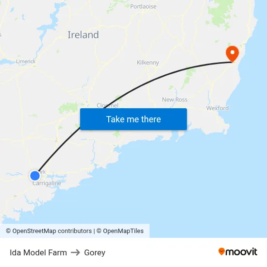 Ida Model Farm to Gorey map