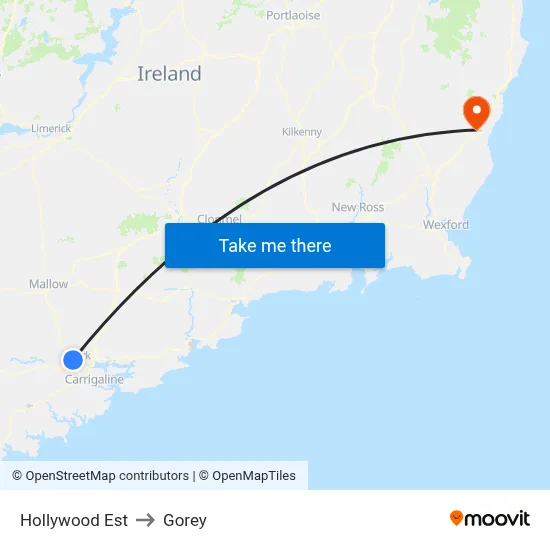 Hollywood Est to Gorey map