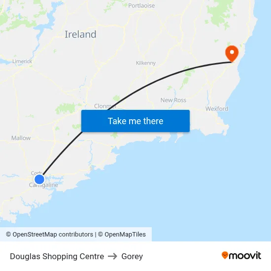 Douglas Shopping Centre to Gorey map