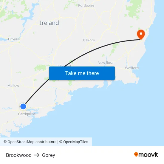 Brookwood to Gorey map